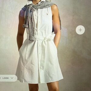 POLO RALPH LAUREN Blue Pony White Linen Belted Sleeveless Shirt Dress Size 10